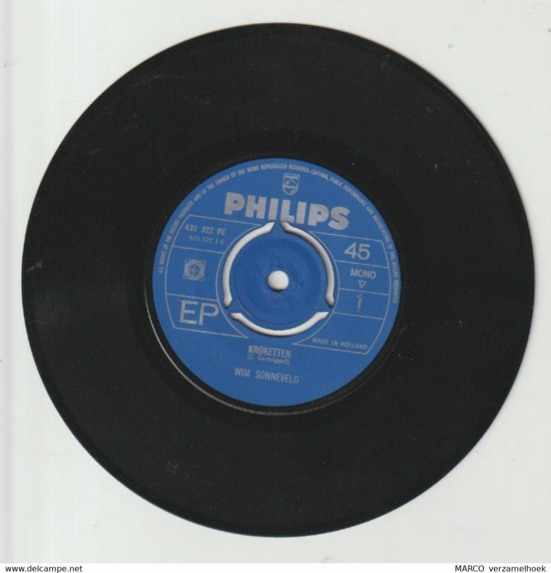 45T Single Wim Sonneveld - Kroketten (S. Carmiggelt)  Philips PE 433 322 - Autres - Musique Néerlandaise