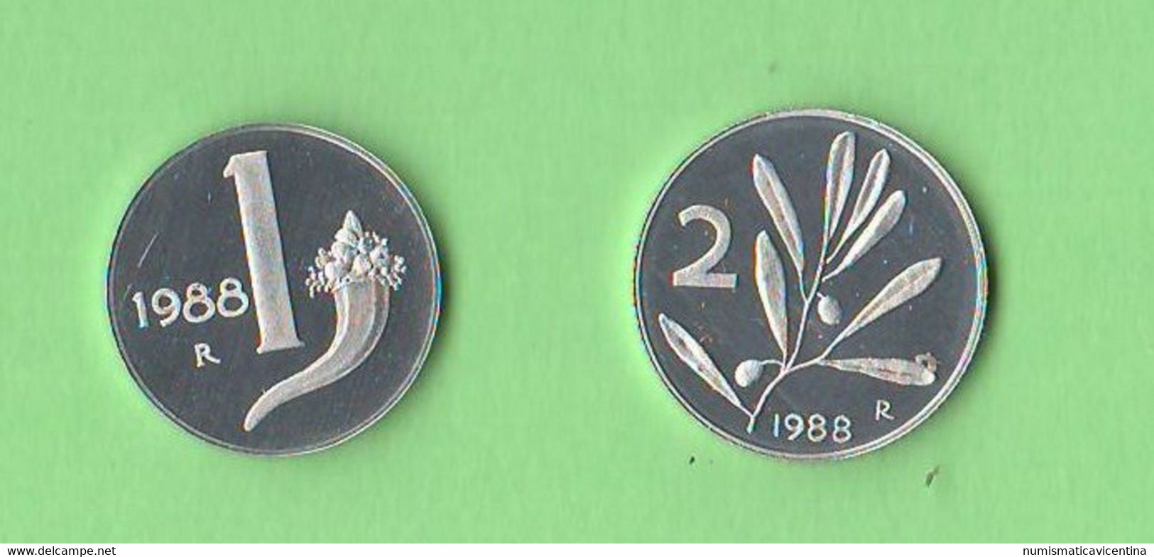 Italia 1 + 2 Lire 1988 Proof Coins Italie Italy - 1 Lire