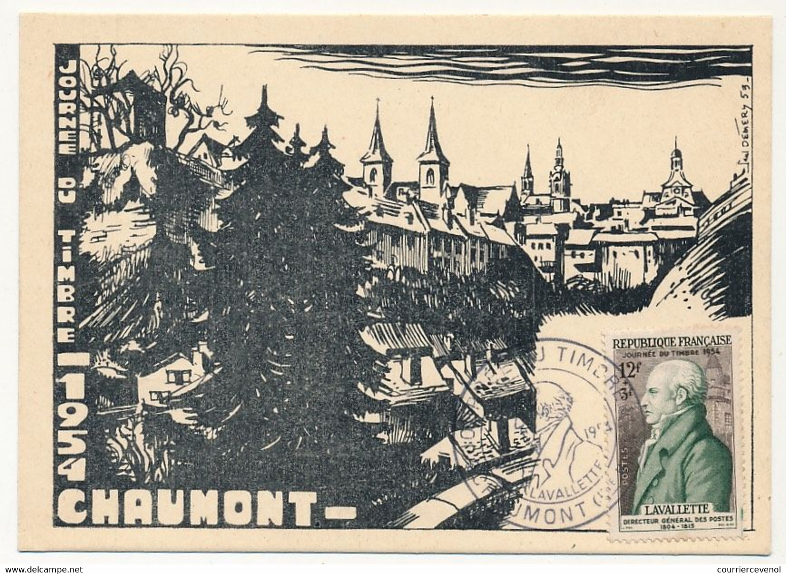 FRANCE - Carte Locale - Journée Du Timbre 1954 - CHAUMONT - 12F + 3F Lavalette - Briefe U. Dokumente