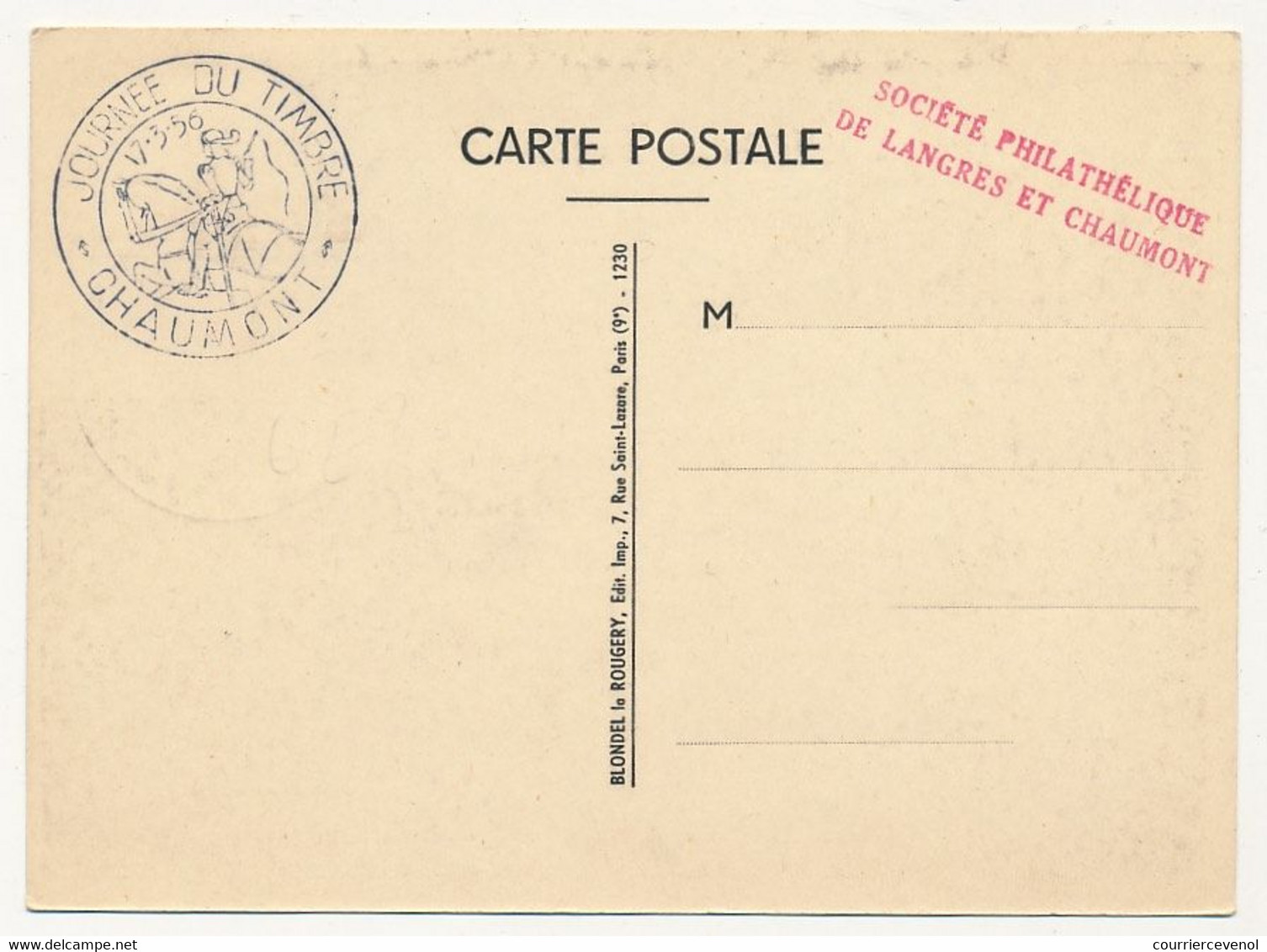 FRANCE - Carte Locale - Journée Du Timbre 1956 - CHAUMONT - 12F + 3F Francois De Tassis - Lettres & Documents