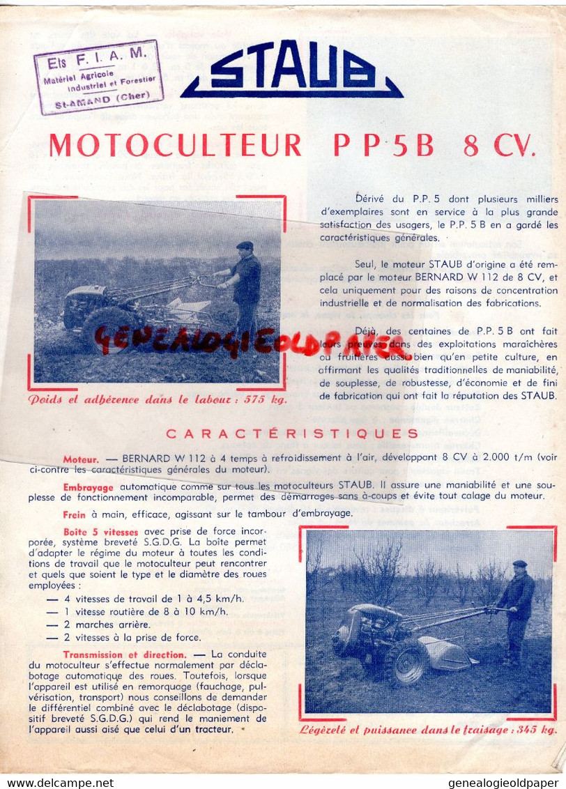 92- COURBEVOIE-RARE PROSPECTUS PUBLICITE STAUB -TRACTEUR MOTOCULTEUR P P 5 B- 8CV- ETS FIAM ST SAINT AMAND CHER - Landwirtschaft