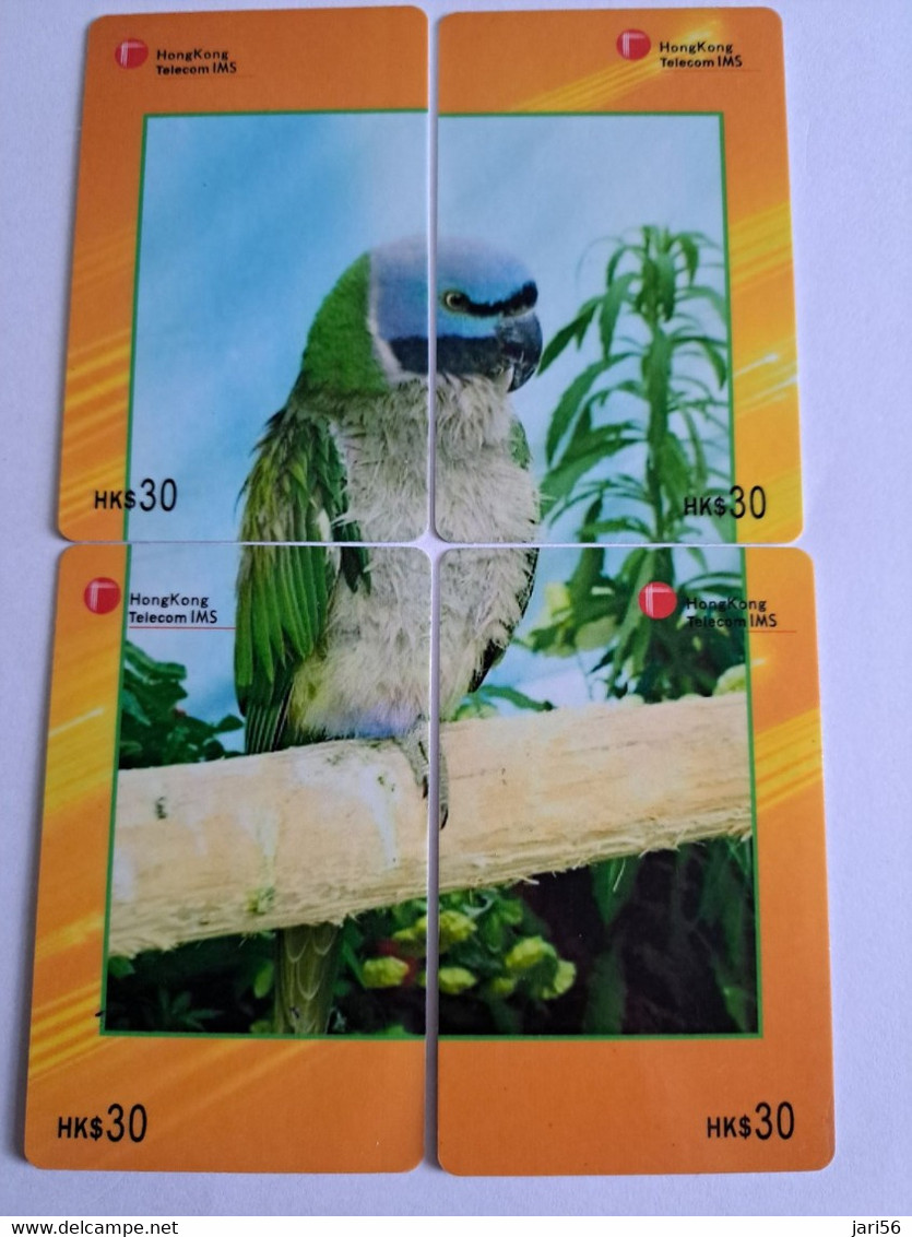 HONG KONG    PUZZLE /  SERIE 4 CARDS  / PARROTS/ ANIMAL     Complete SET      CARD USED   **12172** - Hongkong