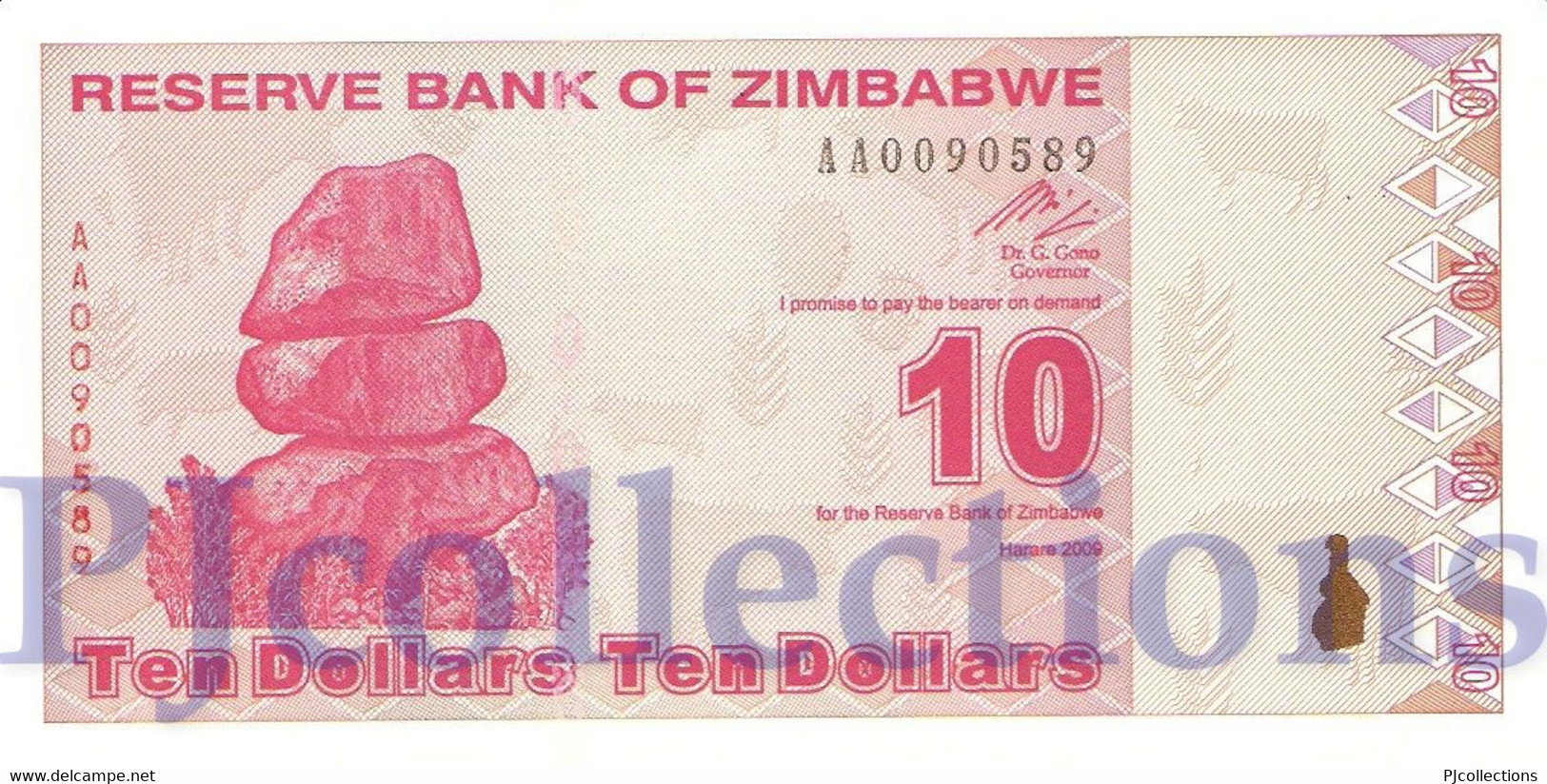 ZIMBABWE 10 DOLLAR 2009 PICK 94 UNC PREFIX "AA" - Zimbabwe