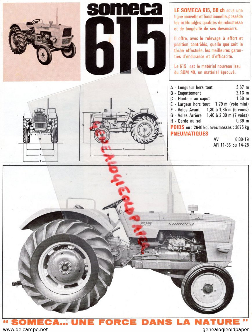 92- PUTEAUX- RARE PROSPECTUS PUBLICITE TRACTEUR SOMECA 615-TRACTEURS- AGRICULTURE - Landwirtschaft