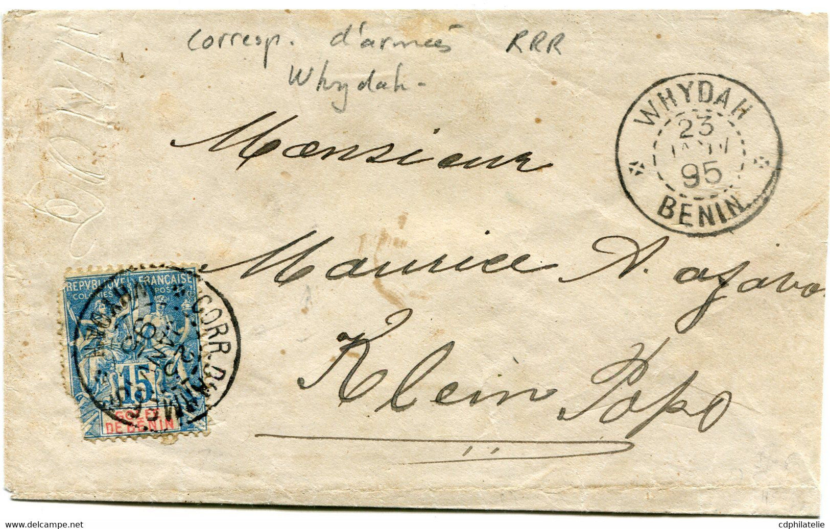 BENIN LETTRE DEPART CORR D'ARMEES 23 JANV 95 WHYDAH POUR LE BENIN  ( Timbre 2e Choix Mais RRR ) - Storia Postale