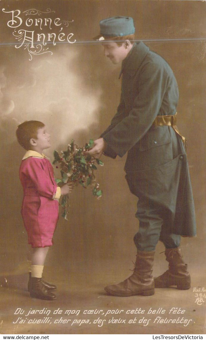 Militaria - Enfant Souhaitant La Bonne Année A Son Papa Militaire - Du Jardin De Mon Coeur.. - Carte Postale Ancienne - Heimat