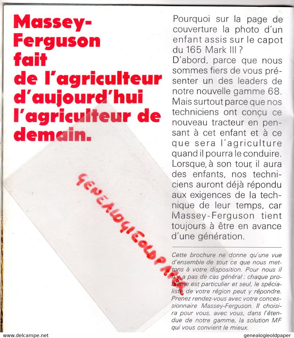 MASSEY FERGUSON- RARE CATALOGUE 1968- TRACTEUR TRACTEURS MF 178- 165-145- 140-135-130-1100-122-410-510 AGRICULTURE - Agriculture