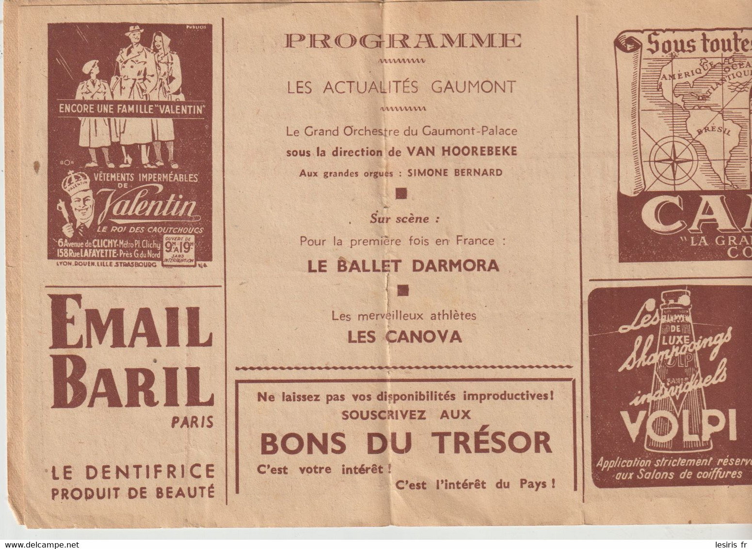 PROGRAMME - LE BAL DES SIRENES - GAUMONT - PLACE CLICHY - PUBLICITES - - Programmes