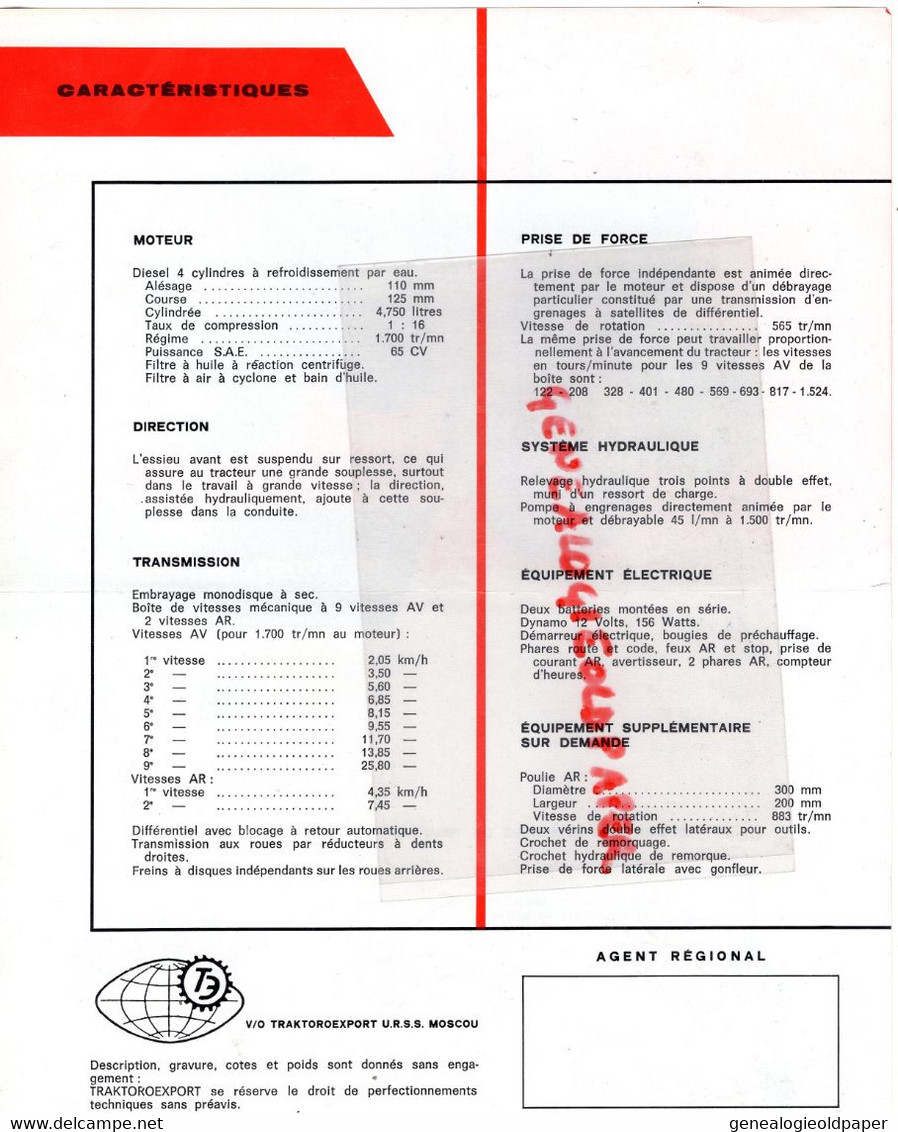 78-ACHERES-PARIS-TRAKTOROEXPORT MOSCOU-RARE PROSPECTUS PUBLICITE TRACTEUR SOVIETIQUE MTZ 50-AVTO AGRICULTURE - Landwirtschaft