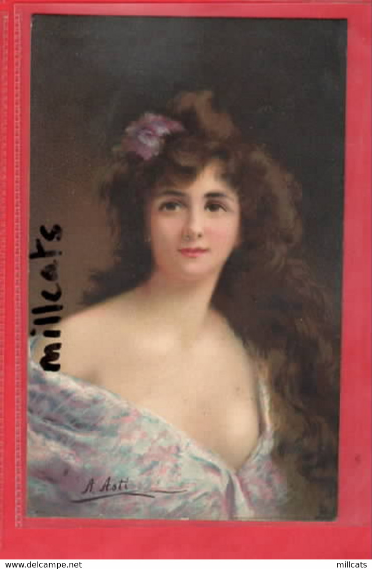 GLADYS  ANGELO ASTI HELENA  DECOLLETAGE GLAMOUR ART  FASHION     MAUVE  DRESS LONG HAIR + FLOWER  RAPHAEL TUCK SERIES - Asti