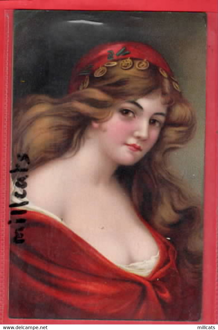 ANGELO  ASTI DECOLLETAGE GLAMOUR ART  FASHION    RED BONNET WITH COINS   ADVERT CRAIGMILLAR CREAMERY MIDLOTHIAN SCOTLAND - Asti