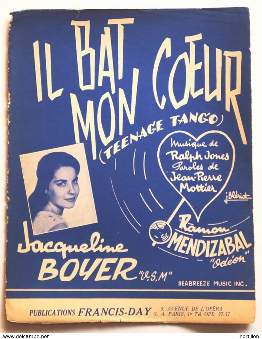 Partition Vintage Sheet Music JACQUELINE BOYER : Il Bat Mon Coeur * 50's - Liederbücher