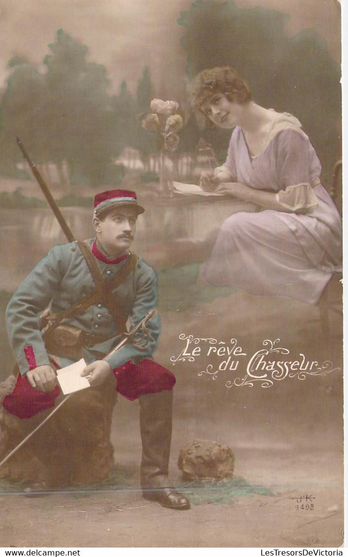 Militaria - Militaire écrit Une Lettre à Sa Femme - Le Rêve Du Chasseur  - Carte Postale Ancienne - Patriotic