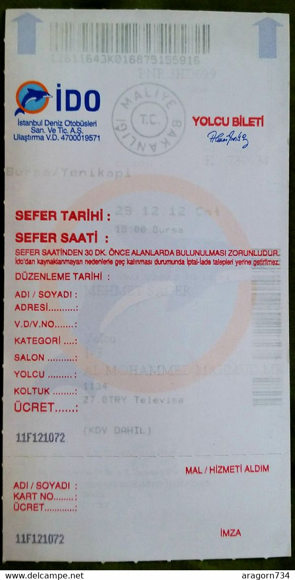 Ticket De Transport Bateau IDO - Istanbul - Turquie - World