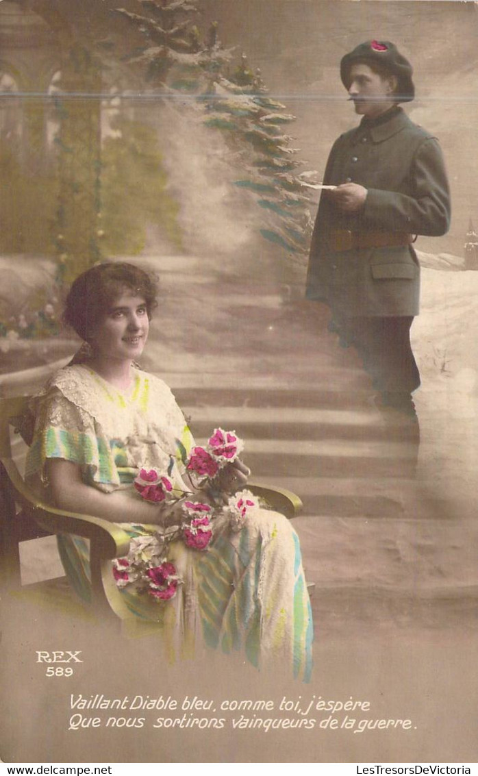 Militaria - Femme écrit à Son Mari Militaire - Vaillant Diable Bleu, Comme Toi... - Carte Postale Ancienne - Patriotiques