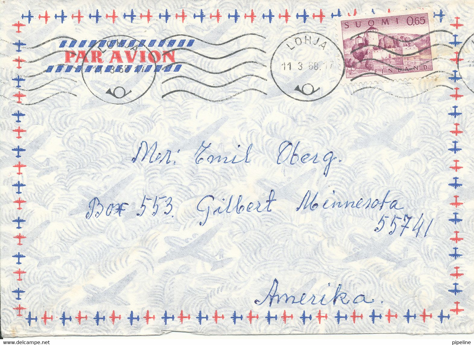 Finland Air Mail Cover Sent To USA Lohja 11-3-1968 - Brieven En Documenten