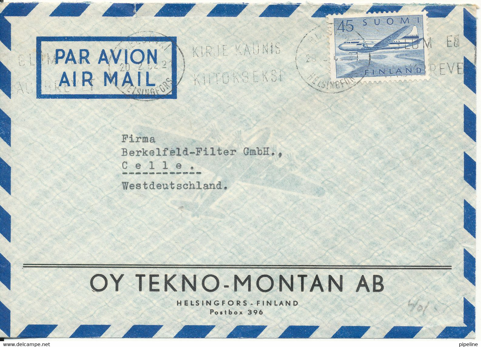 Finland Air Mail Cover Sent To Germany  Helsinki 20-2-1962 Single Franked - Storia Postale