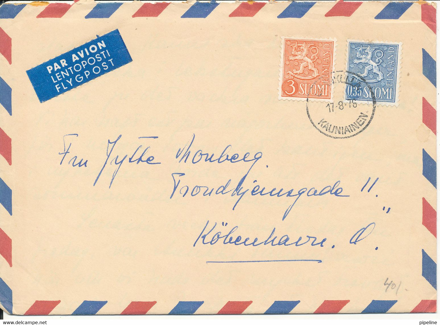 Finland Air Mail Cover Sent To Denmark 17-8-1976 With Lion Type Stamps (a Letter Inside The Cover) - Storia Postale