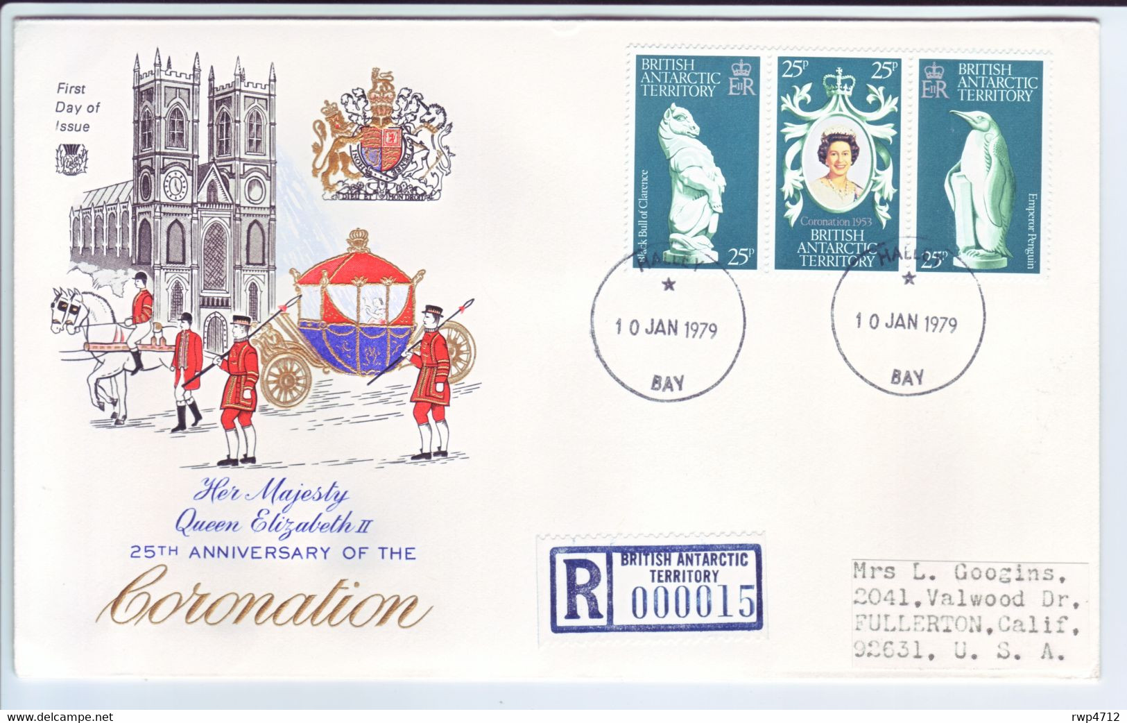 BAT  R-FDC  QE II  25th Anniversary 1979  Halley Bay To USA - FDC