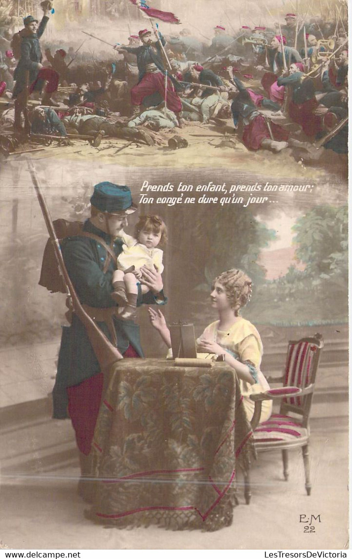 Militaria - Militaire écrit Une Lettre à Sa Femme - Prends Ton Enfant, Prends Ton Amour.. -  Carte Postale Ancienne - Patrióticos