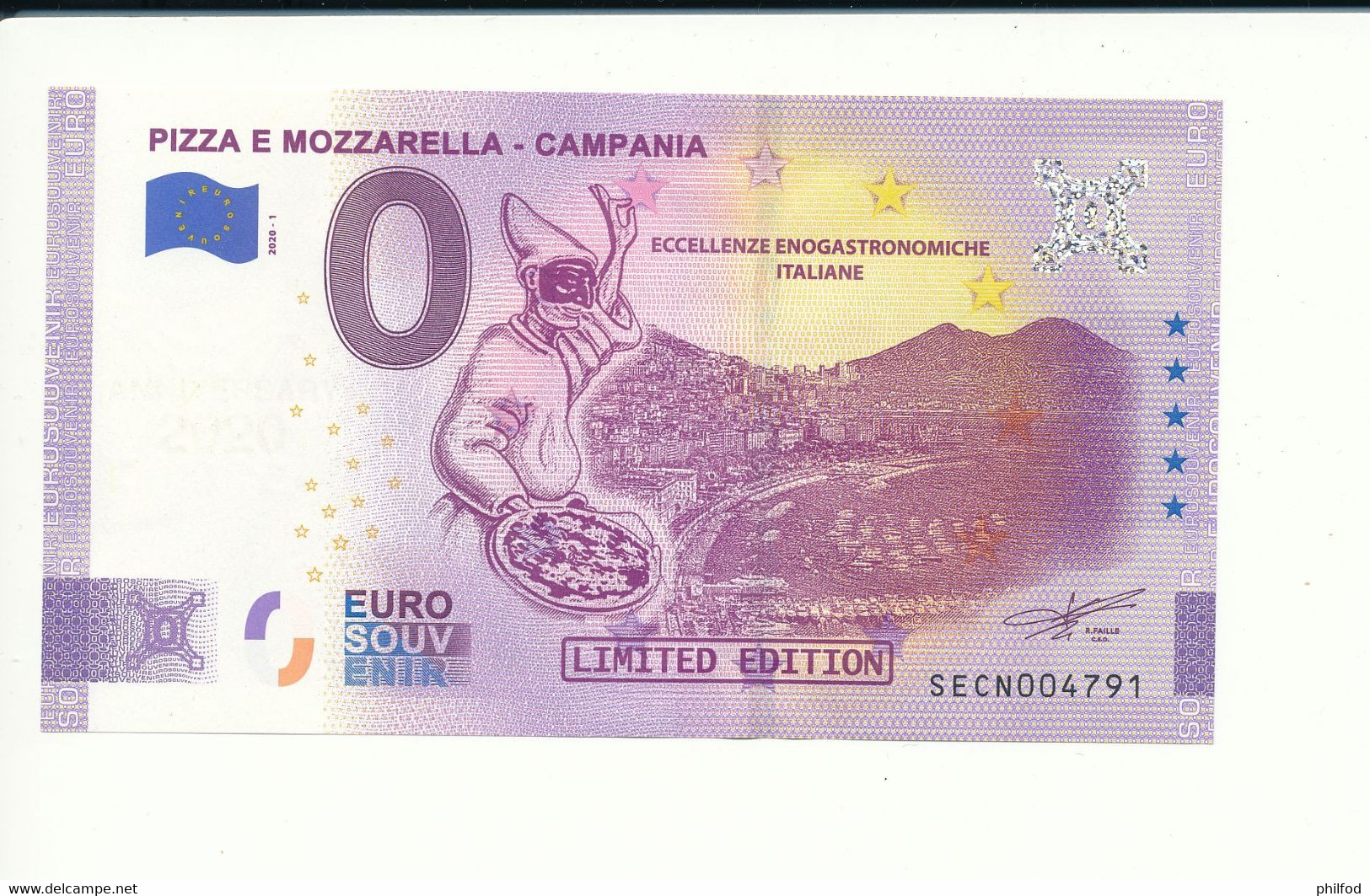 Billet Touristique 0 Euro - PIZZA E MOZZARELLA - CAMPANIA - SECL - 2020-1 - ANNIV - N°  4791 - Autres & Non Classés