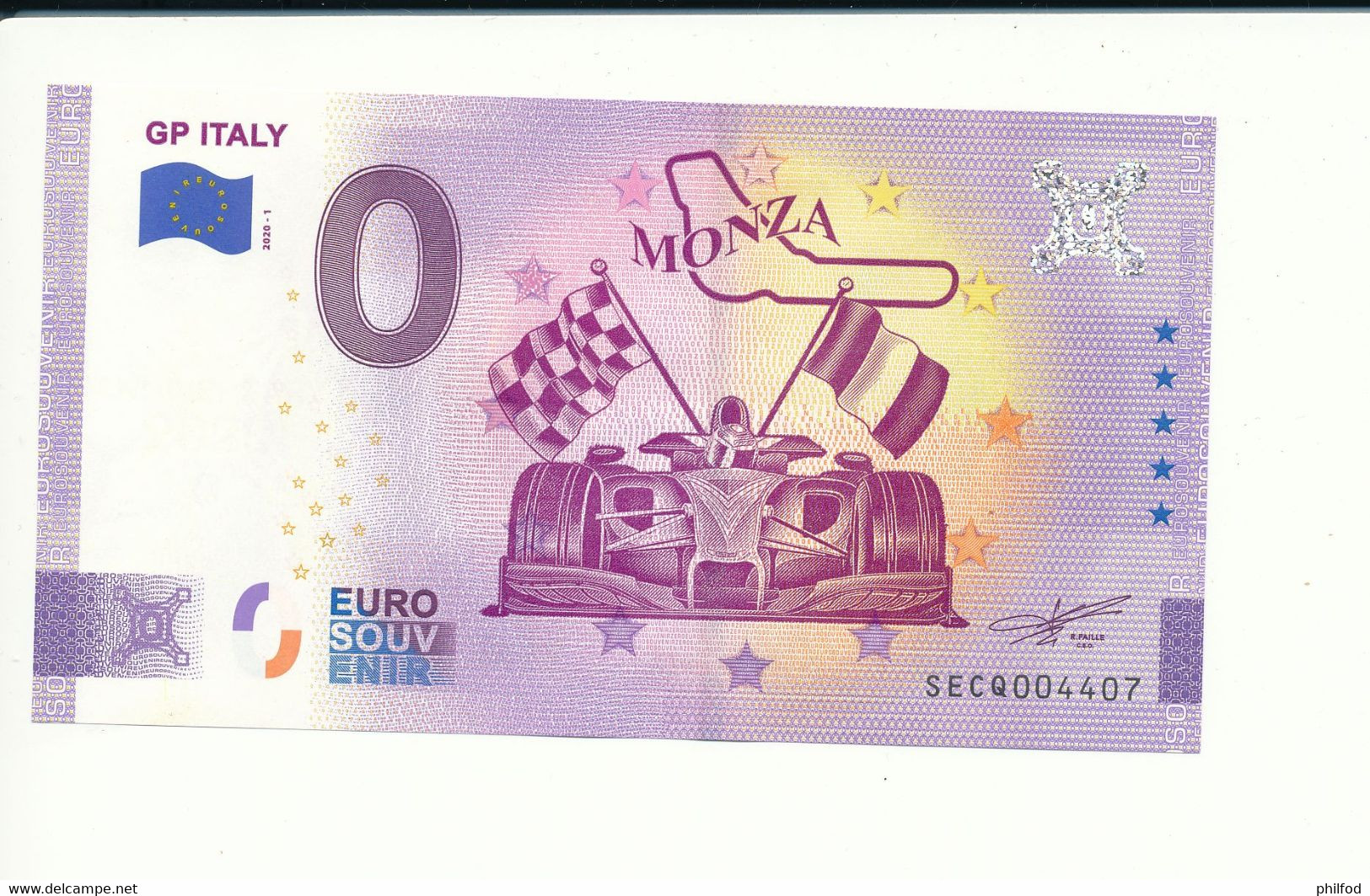 Billet Touristique 0 Euro - GP ITALY - SECQ - 2020-1 - ANNIV - N°  4407 - Autres & Non Classés