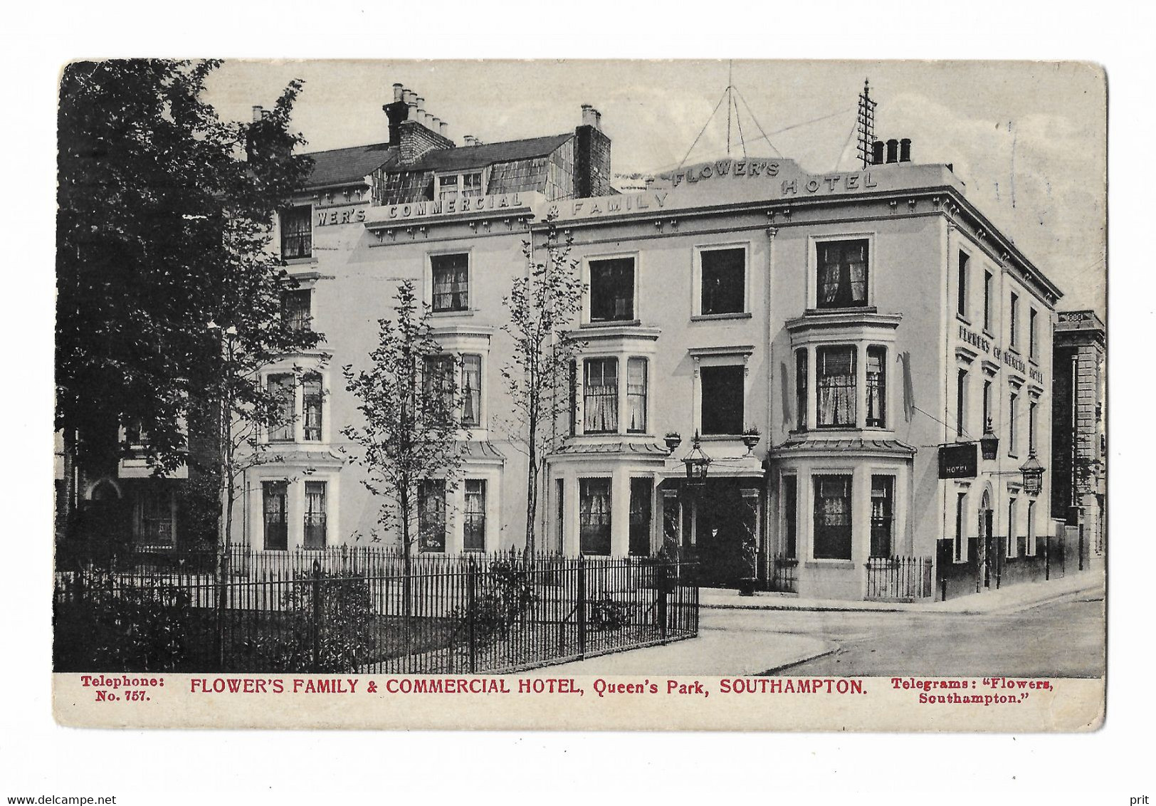 Flower's Family & Commercial Hotel, Queen's Park, Southampton 1912 Used Real Photo Postcard, Advertising Postcard - Southampton