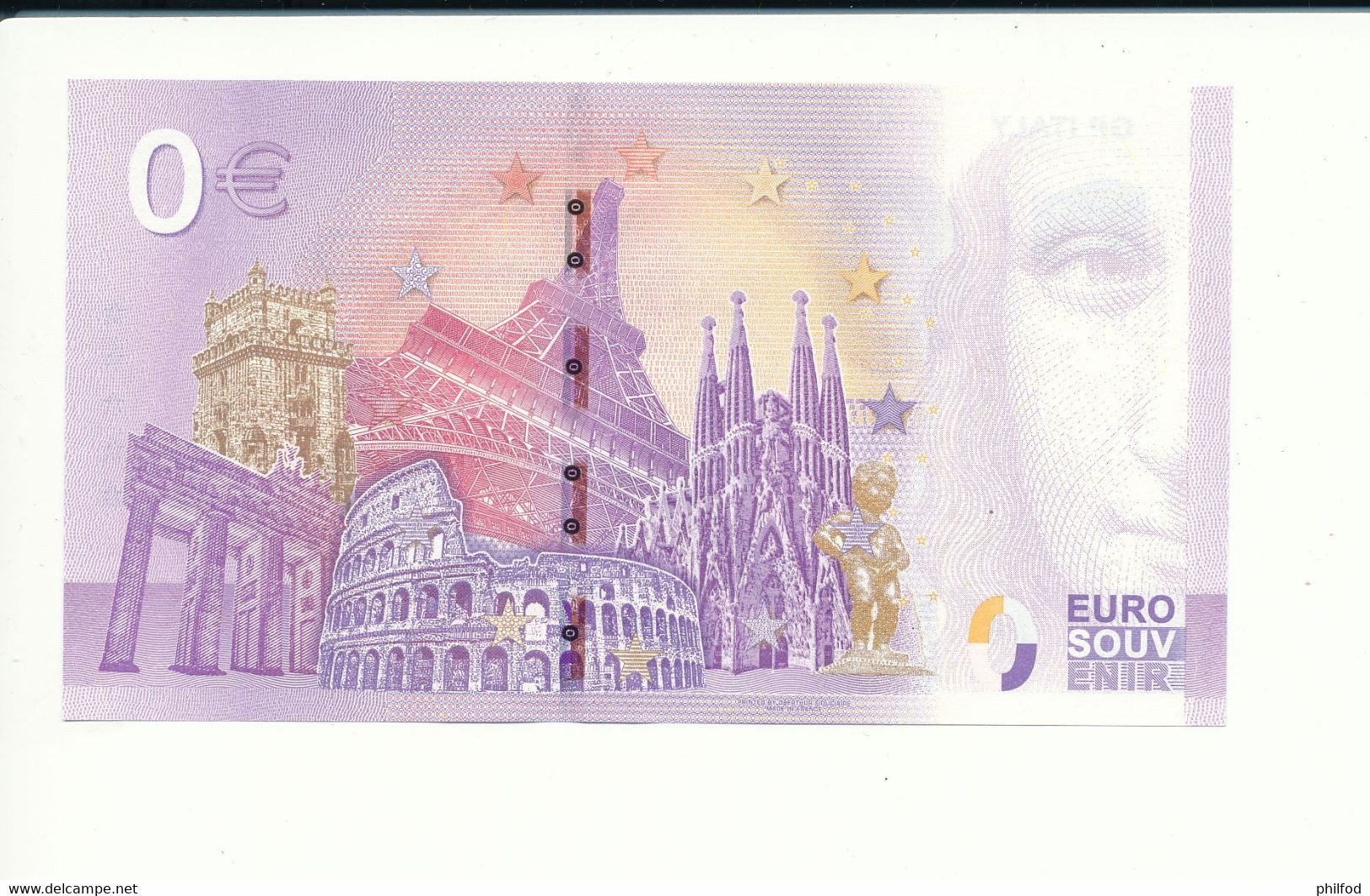 Billet Touristique 0 Euro - GP ITALY - SECQ - 2020-1 -  N°  1352 - Autres & Non Classés