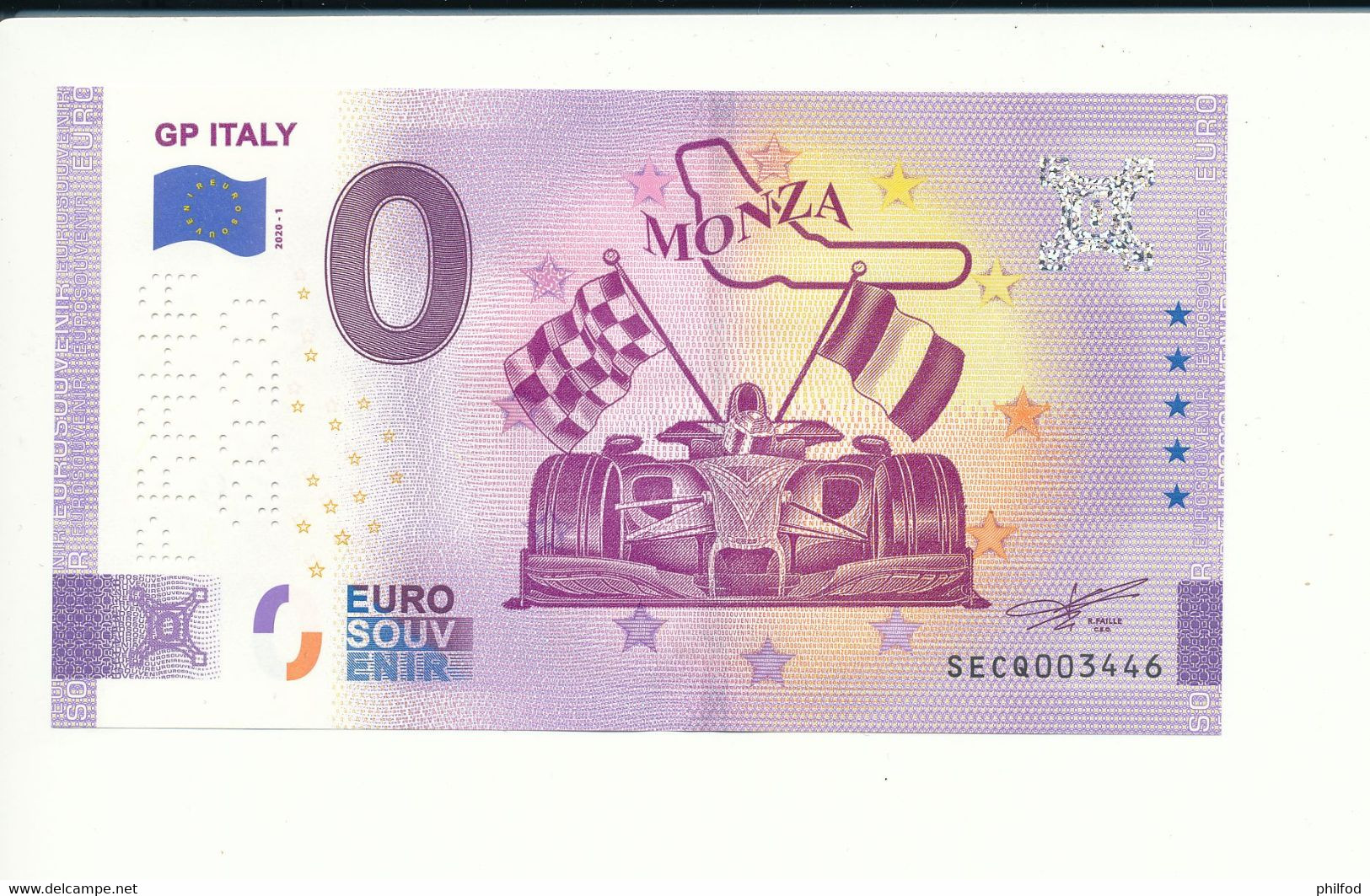 Billet Touristique 0 Euro - GP ITALY - SECQ - 2020-1 -  Perforé - N°  3446 - Autres & Non Classés