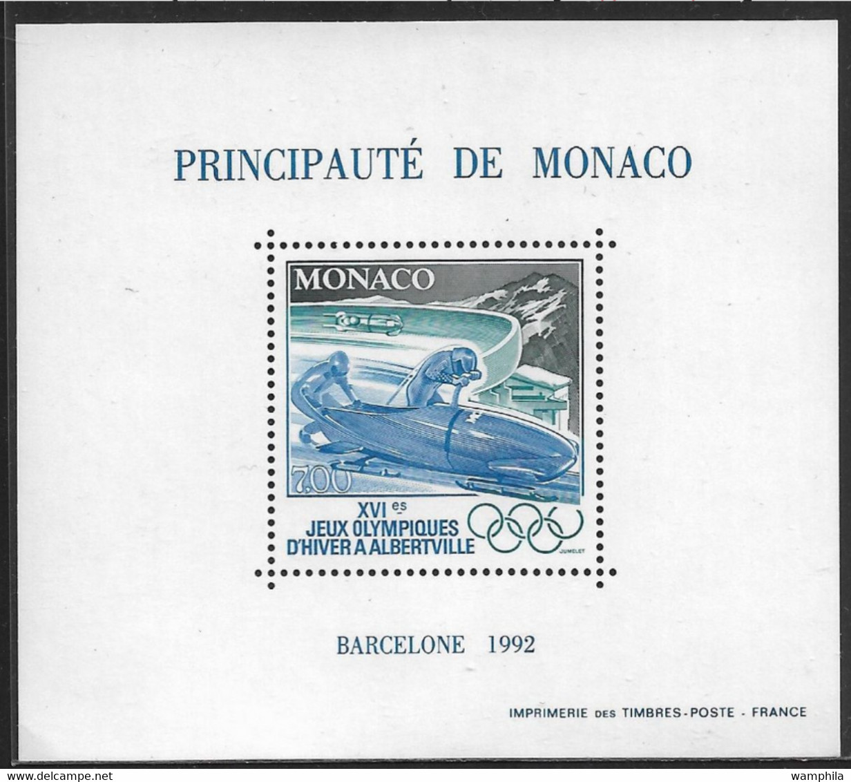 Monaco  Bloc 17a**, Variété Erreur De Légende BARCELONE Au Lieu D'ALBERTVILLE. RARE. - Variétés