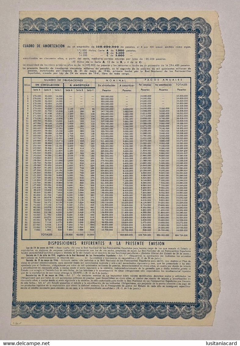 SPAIN-Red Nacional De Los Ferrocarriles Españoles-Obligación Al Portador De 1000 Pesetas Nº 213640 -1º De Enero De 1948 - Transports