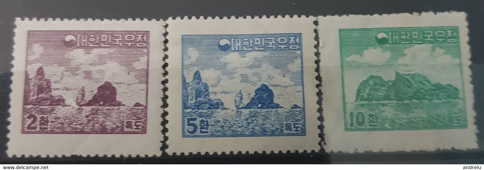 1954 South Korea - Dok Do (Dok Islands) Rocks, Geology, Full Set 3v., Mi 178/180 MH As Scan - Inseln