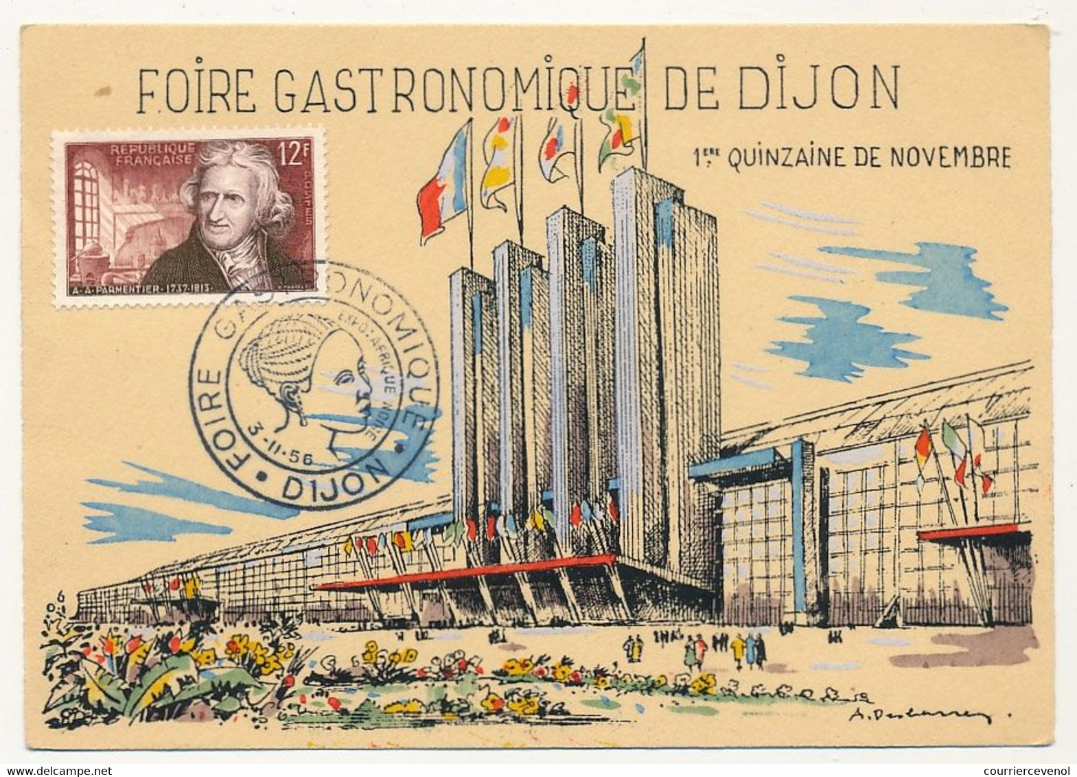 FRANCE - 2 Cartes Cachet Temporaire "Foire Gastronomique De Dijon 3/11/1956" - Cachets Commémoratifs