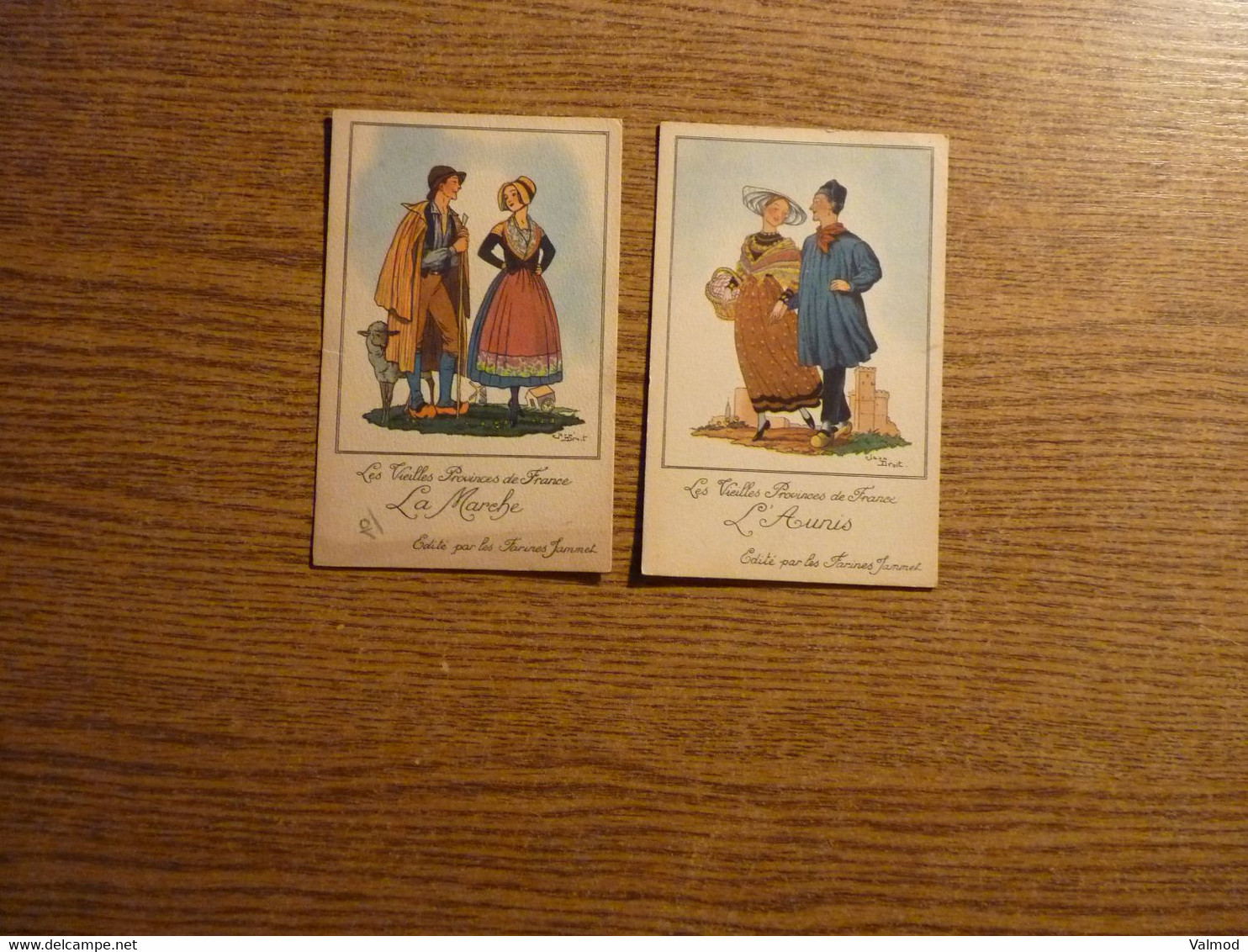 Lot De 2 Chromos/CPA Les Vieilles Provinces De France-La Manche-L'Aunis-Illustrateur Droit-Editeur Farines Jammet. - Droit