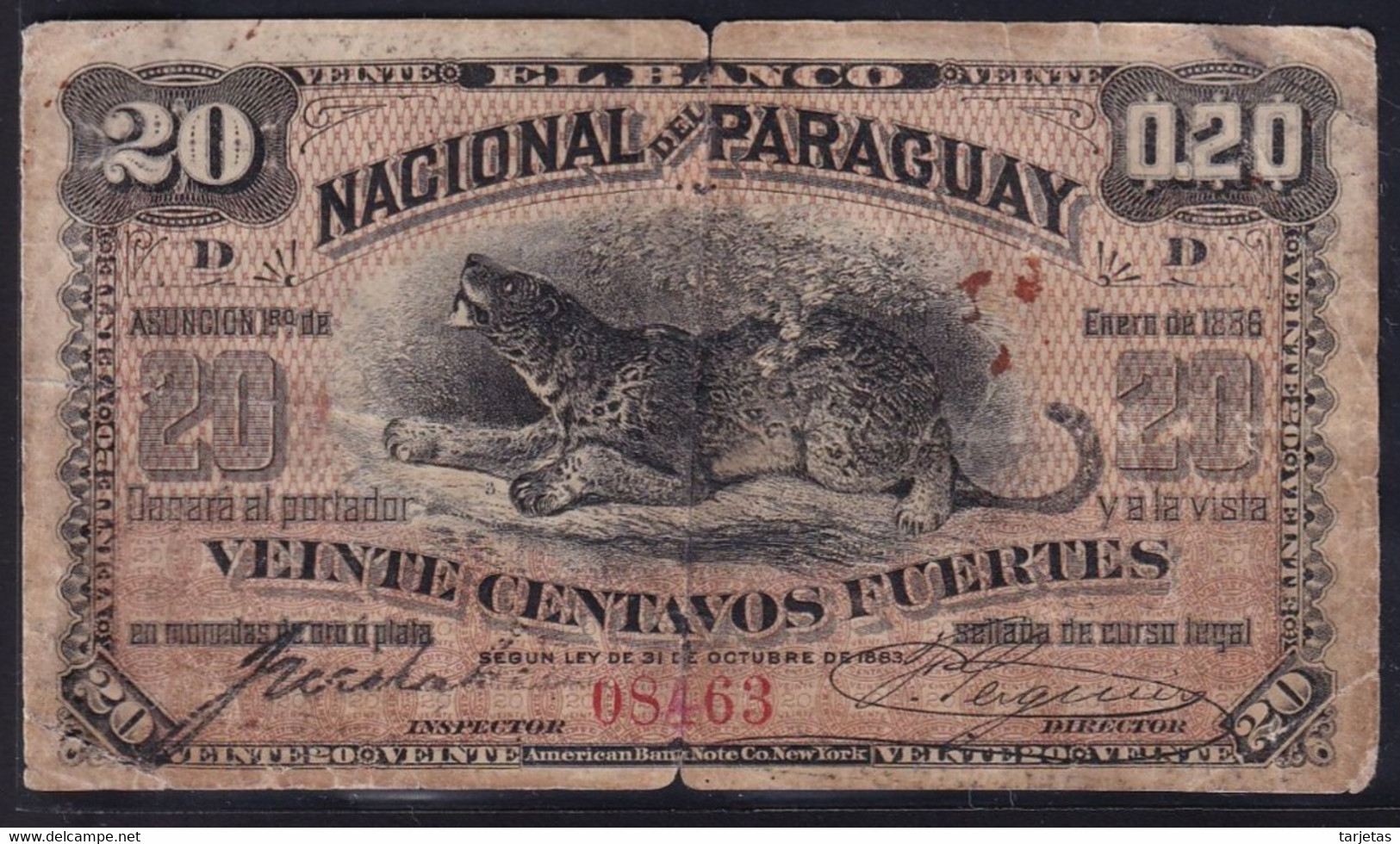 BILLETE DE PARAGUAY DE 20 CENTAVOS DEL AÑO 1883  (BANKNOTE) MUY RARO - Paraguay