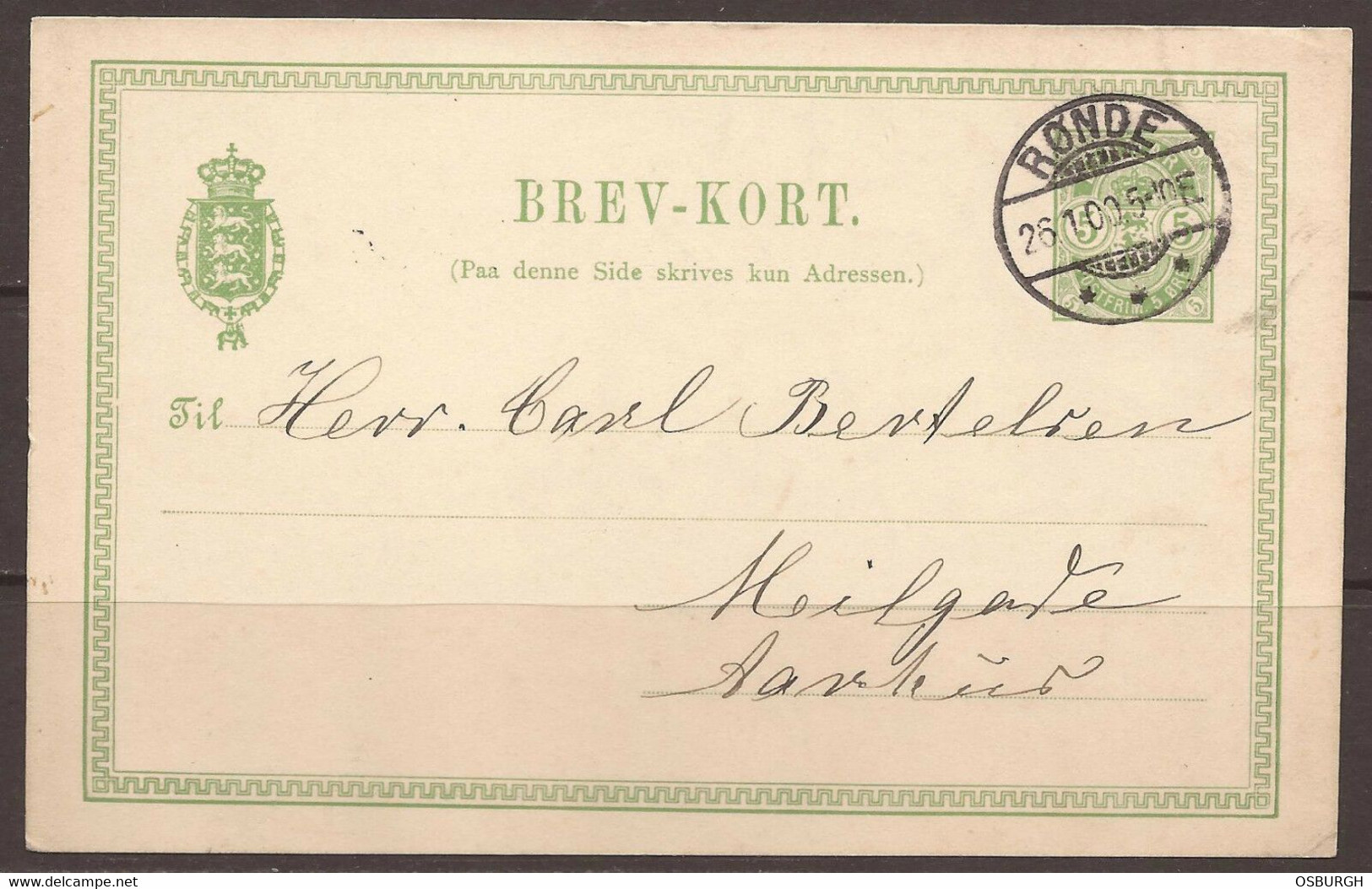 DENMARK. 1905. POSTMARK. RONDE. 5ore BREV KORT. - Lettres & Documents