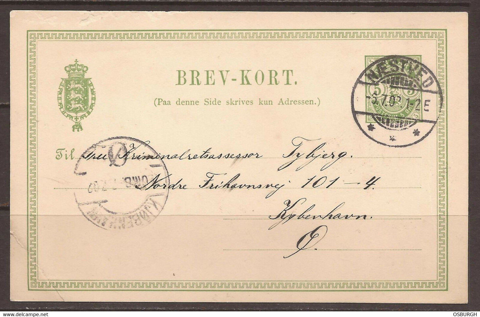 DENMARK. 1902. POSTMARK. NAESTVED. 5ore BREV KORT. - Covers & Documents