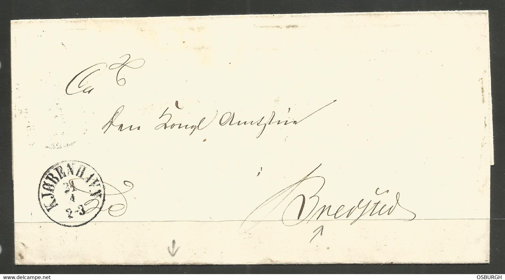 DENMARK / SCHLESWIG HOLSTEIN. 1860. FOLDED COVER. KOPENHAGEN TO BREDSTED. MILITARY SEAL FOR ARTILLERY REGIMENT. - Lettres & Documents