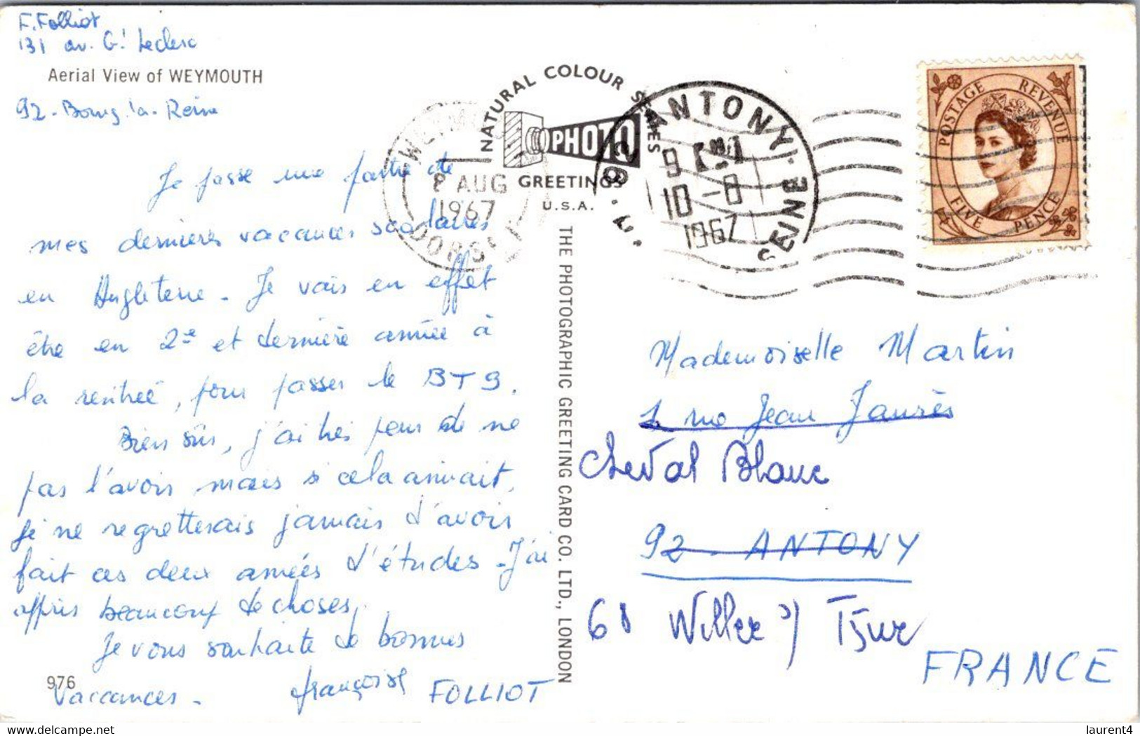 (1 P 6) UK - (posted To France 1967) Weymouth - Weymouth