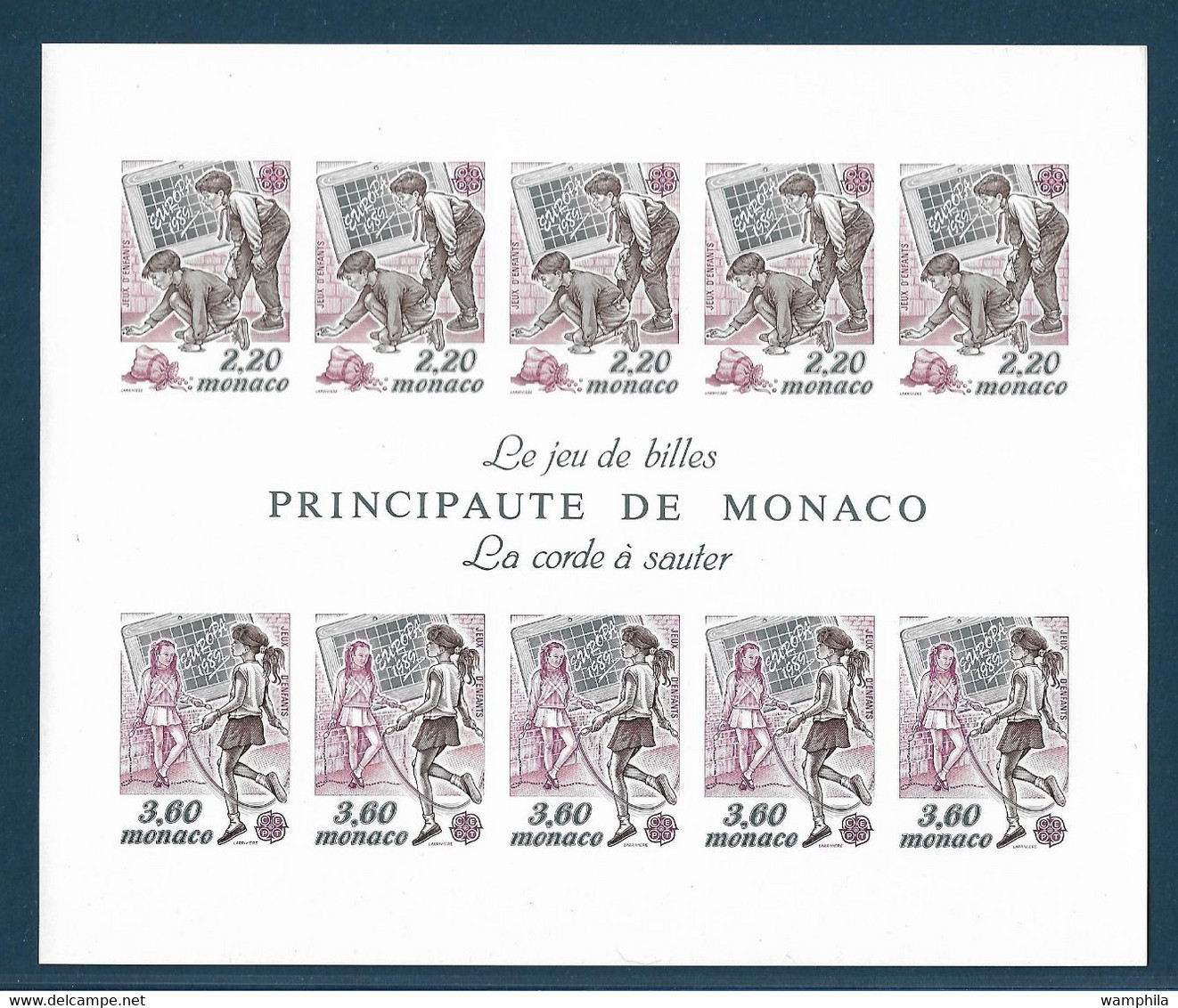 Monaco Bloc Gommé N°46** Des Timbres N°1686/1687 Non Dentelé, Europa 1989, Jeux D'enfants, Cote 310€ - Blocs