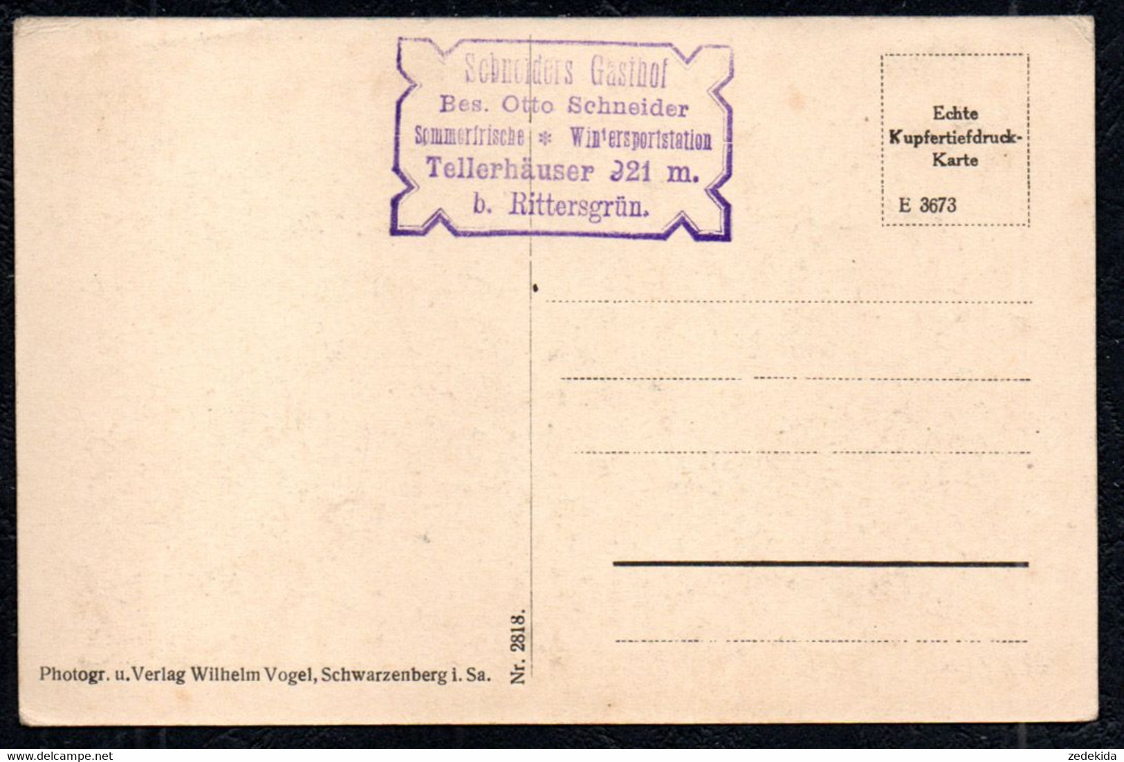 A3089 - Rittersgrün Tellerhäuser Schneiders Gasthof Stempel - Verlag Wilhelm Vogel Kupfertiefdruck - Breitenbrunn