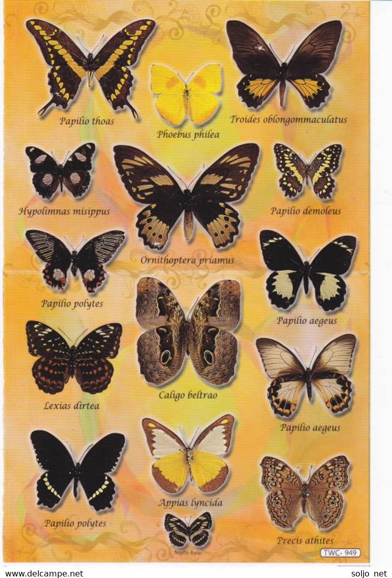 Schmetterling Insekten Tiere Aufkleber / Butterfly Sticker A4 1 Bogen 27 X 18 Cm ST405 - Scrapbooking