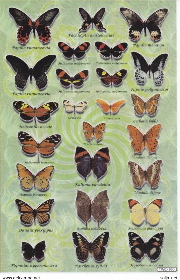 Schmetterling Insekten Tiere Aufkleber / Butterfly Sticker A4 1 Bogen 27 X 18 Cm ST411 - Scrapbooking
