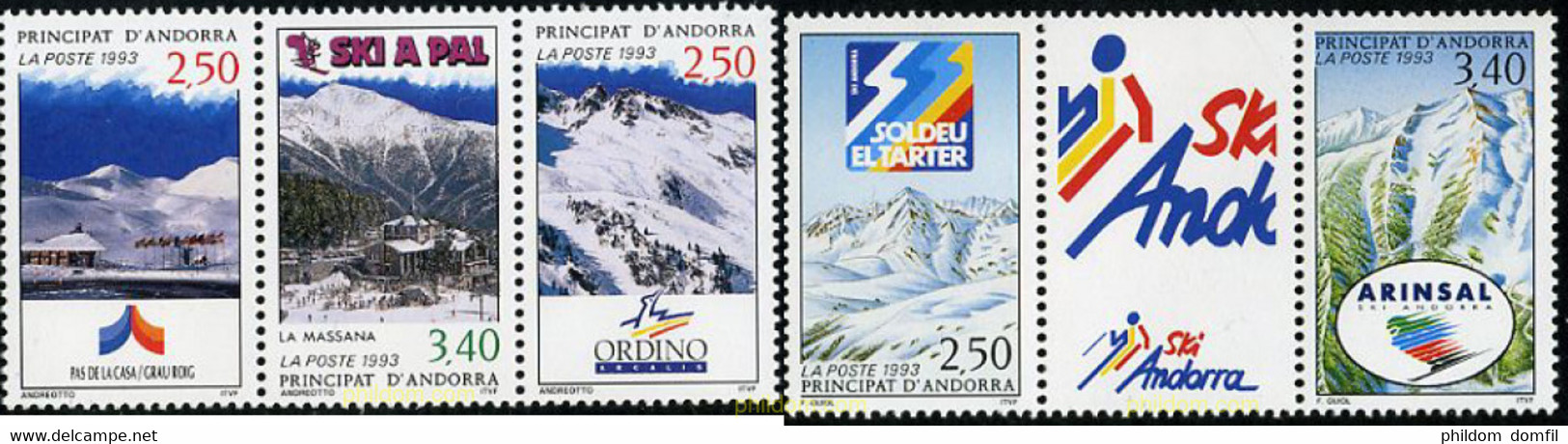 203090 MNH ANDORRA. Admón Francesa 1993 ESTACIONES DE ESQUI - Collections