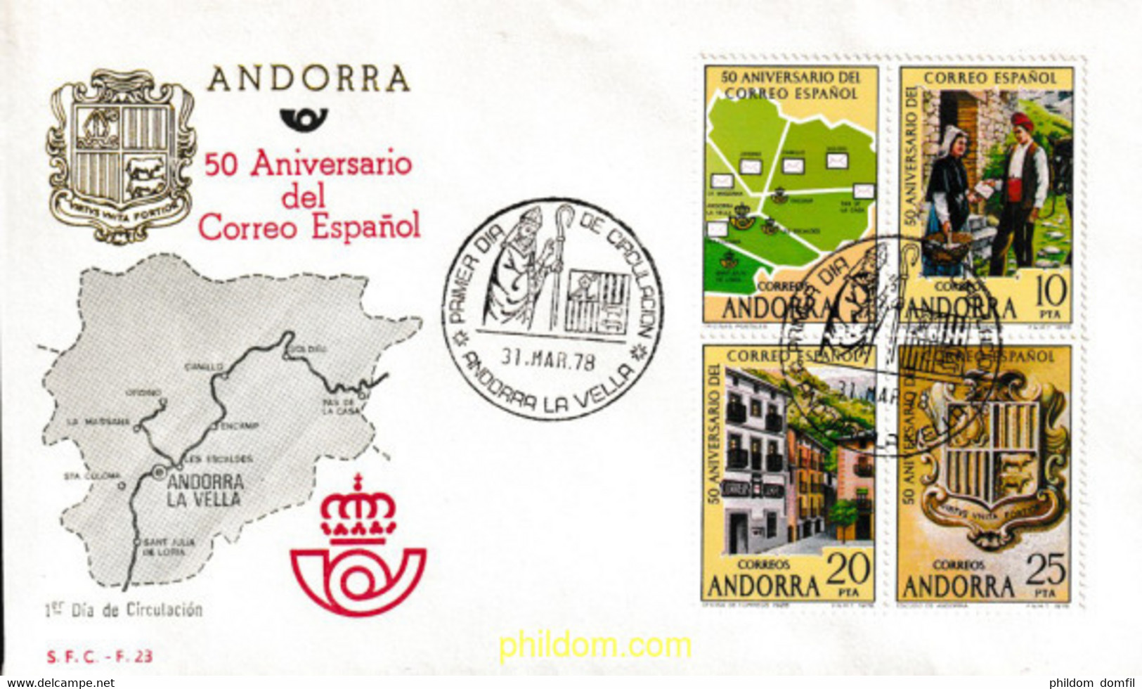 404553 MNH ANDORRA. Admón Española 1978 50 ANIVERSARIO DEL CORREO ESPAÑOL - Used Stamps