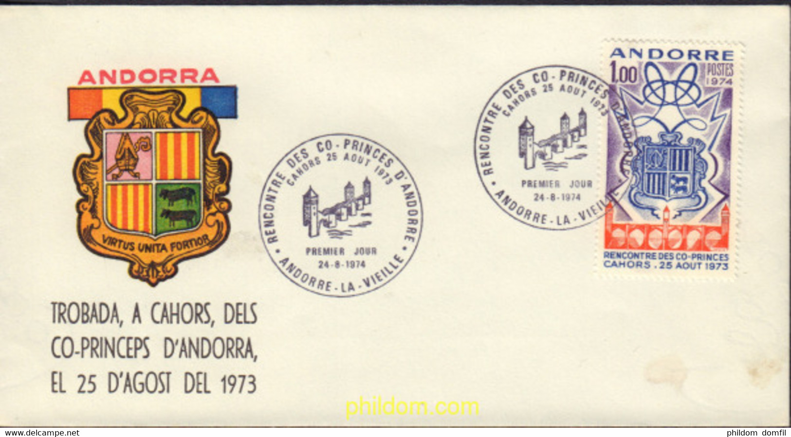 404692 MNH ANDORRA. Admón Francesa 1974 ANIVERSARIO DEL ENCUENTRO DE LOS CO-PRINCIPES EN CAHORS - Colecciones