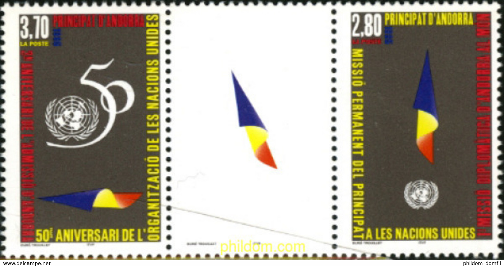 125576 MNH ANDORRA. Admón Francesa 1995 50 ANIVERSARIO DE LA ONU Y 2 ANIVERSARIO DE LA ADMISION DE ANDORRA - Colecciones