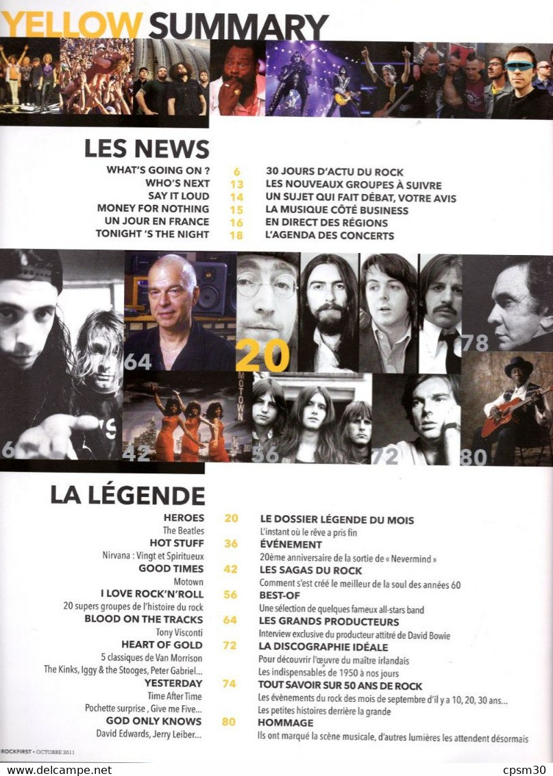 Revue ROCK First N° 02 Oct 2011 BEATLES, Nirvana, Georges Michael, Noel Gallagher, Red Hot, Iron Maiden Etc... - Música