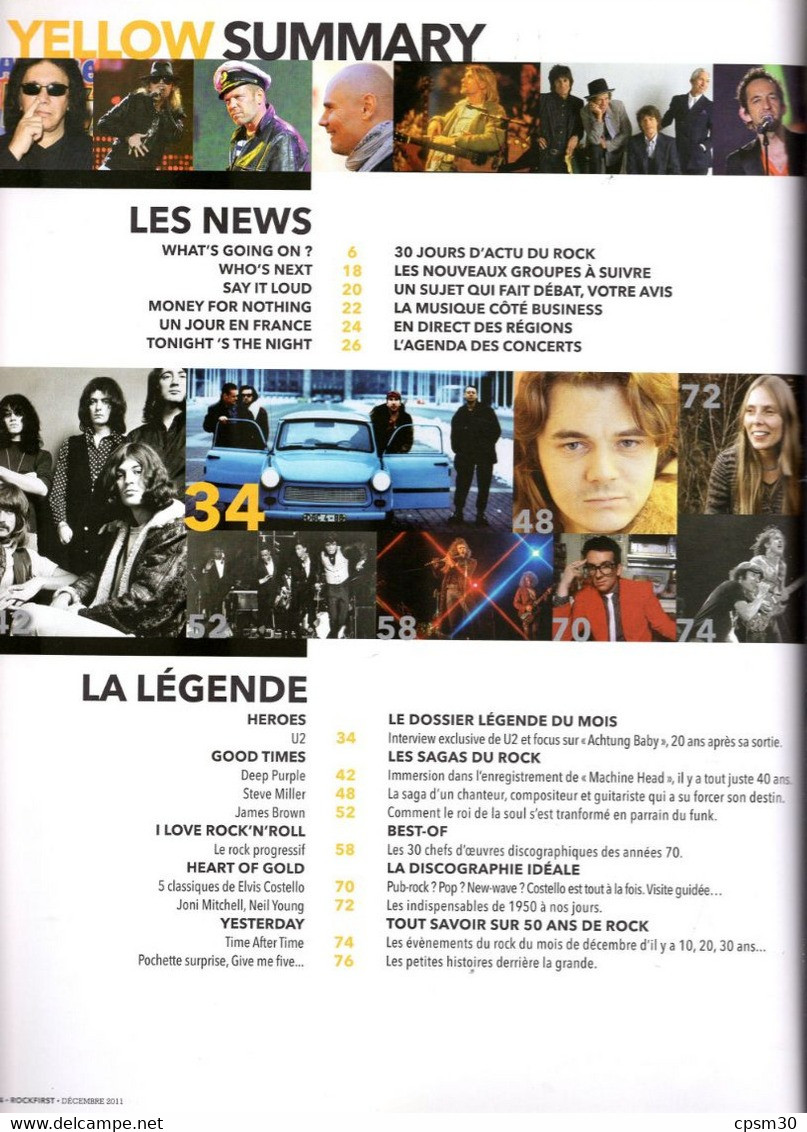 Revue ROCK First N° 04 Dec 2011 U2, Baxter Dury, Charlie Winston, Elvis Costello, Steve Miller, Laura Marling, Bertignac - Musique