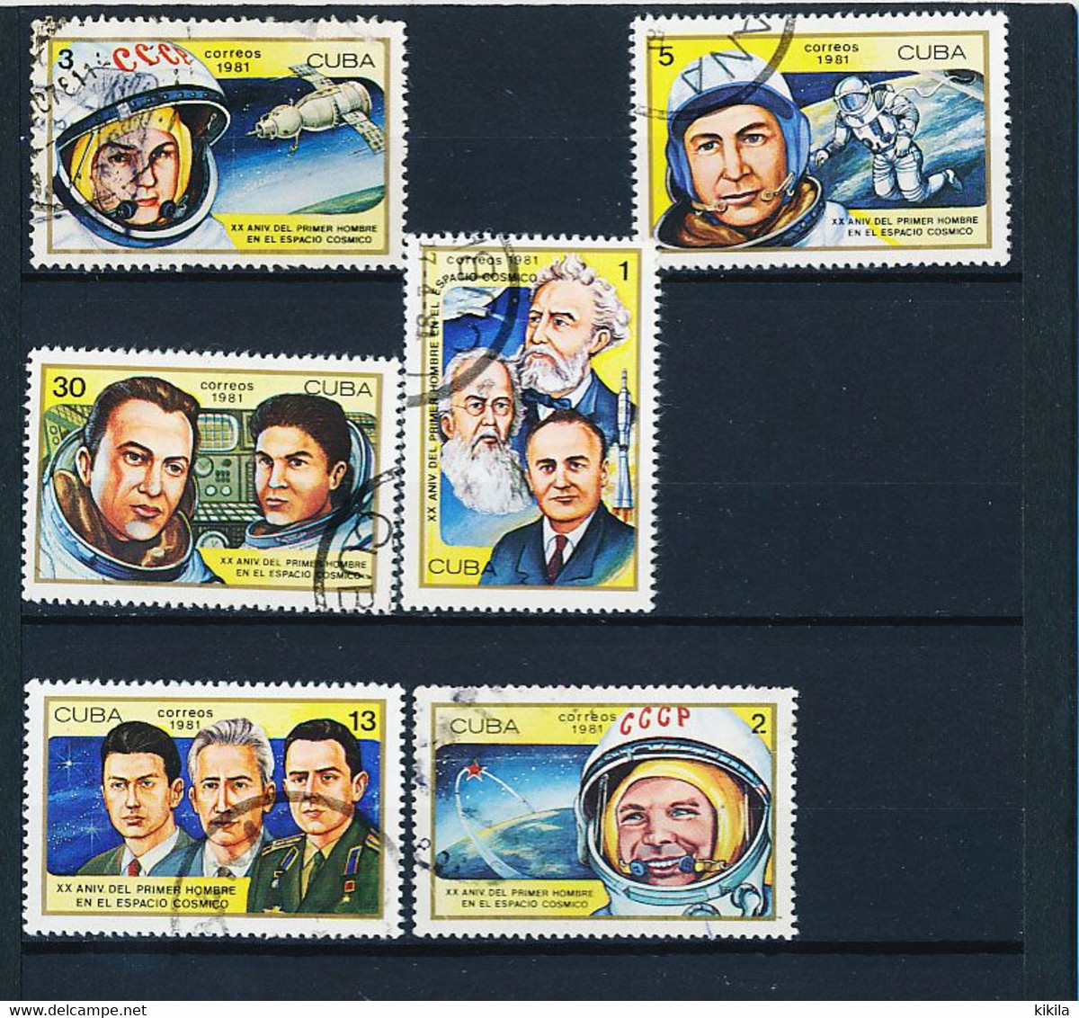 6 Timbres Oblitérés CUBA  Espace Fusée Satellite Astronaute Cosmonaute XX° Anniversaire Du 1er Homme Dans L'espace XV-12 - North  America